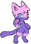 Shows the Rylan Fursona in a more cute art style, with round eyebrows, big blue eyes, a pink nose, glowing insignias on the cheeks and super shiny paws.
