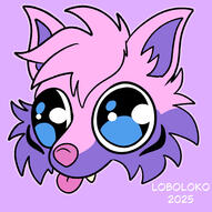 A really silly headshot drawing of the Rylan Fursona, with big cute eyes looking all dumb and the tongue sticking out, "blepping".