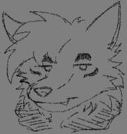 The Rylan Fursona shown wearing a hoodie with simple circles and lines making up the eyes, thick eyebrows, face markings and the slightest smirk, fang included.